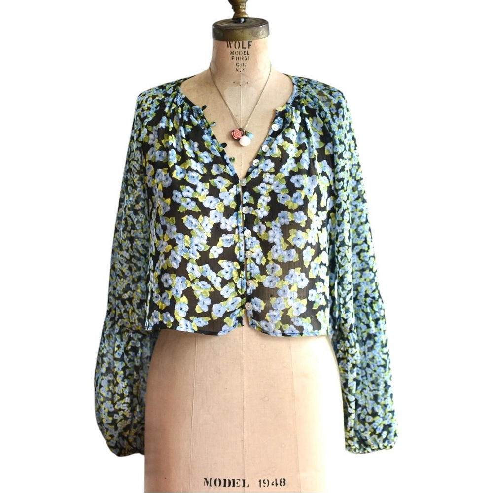 Zara Floral Chiffon Blouse Sz Sm